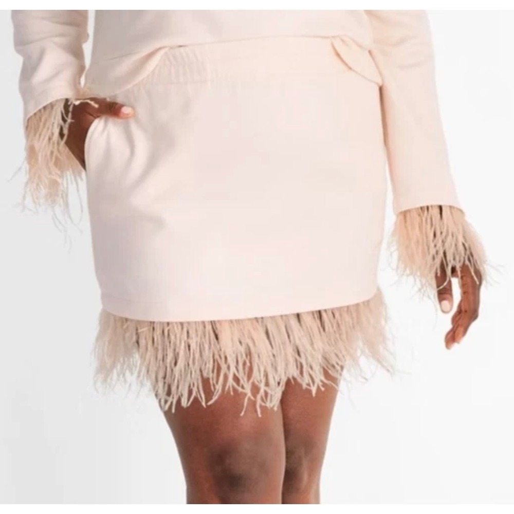Target Feather Trim Mini Skirt Womens 2X Light Pink New Ostrich Hem Pockets